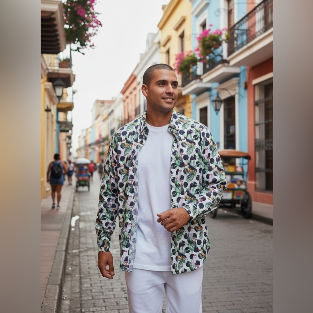 OSCAR de La Renta Collection Toucan Tropical Button Down Shirt XL Novelty